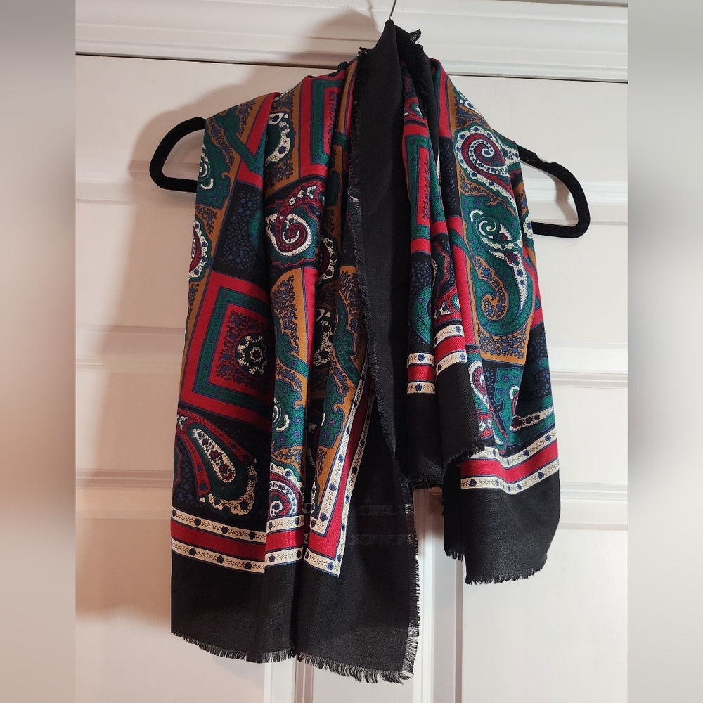 Paisley Patterned Scarf with Black Accents